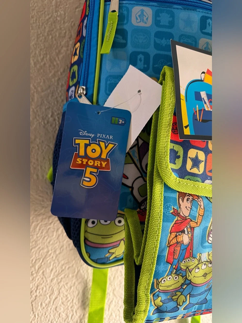 Toy Story Kids Backpack with Buzz & Woody - Bright Blue & Green 17”